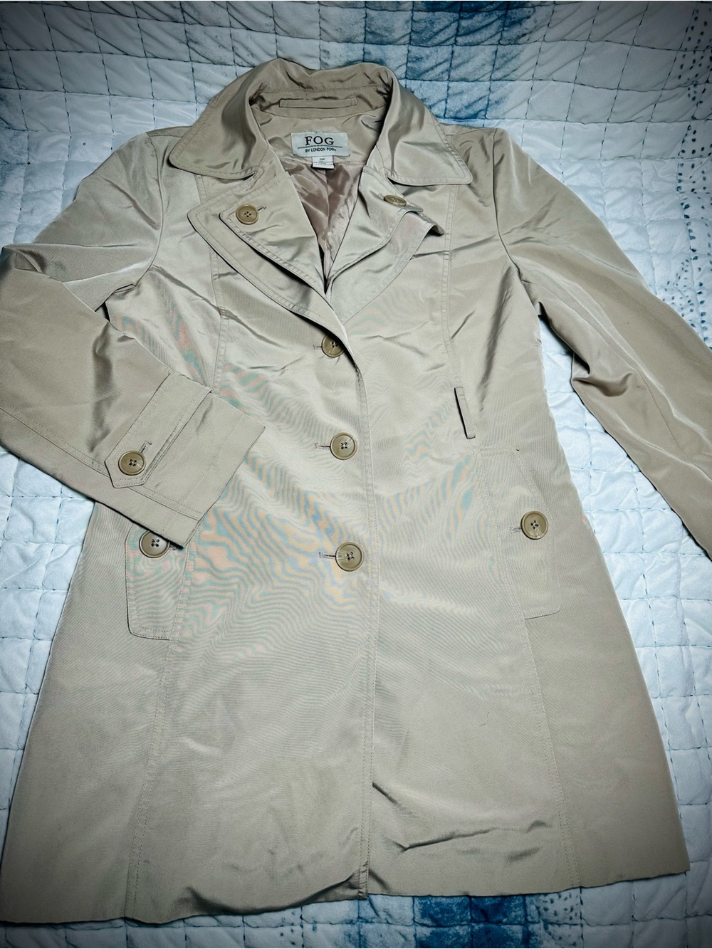 London Fog Neutral Beige Double-Breasted Trench Coat